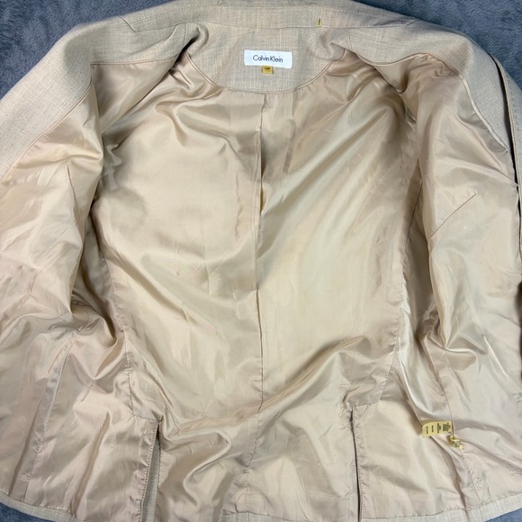 Calvin Klein Blazer Women's 12P Beige Single-Button Notch Stretch Suit Jacket - Picture 5 of 16